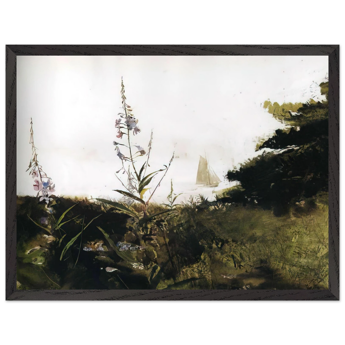 Andrew Wyeth - UNDER SAIL Wall Art - 21x29.7 cm / 8x12" - Premium Wooden Framed Poster With Fine Art Paper-canvas - Black frame
