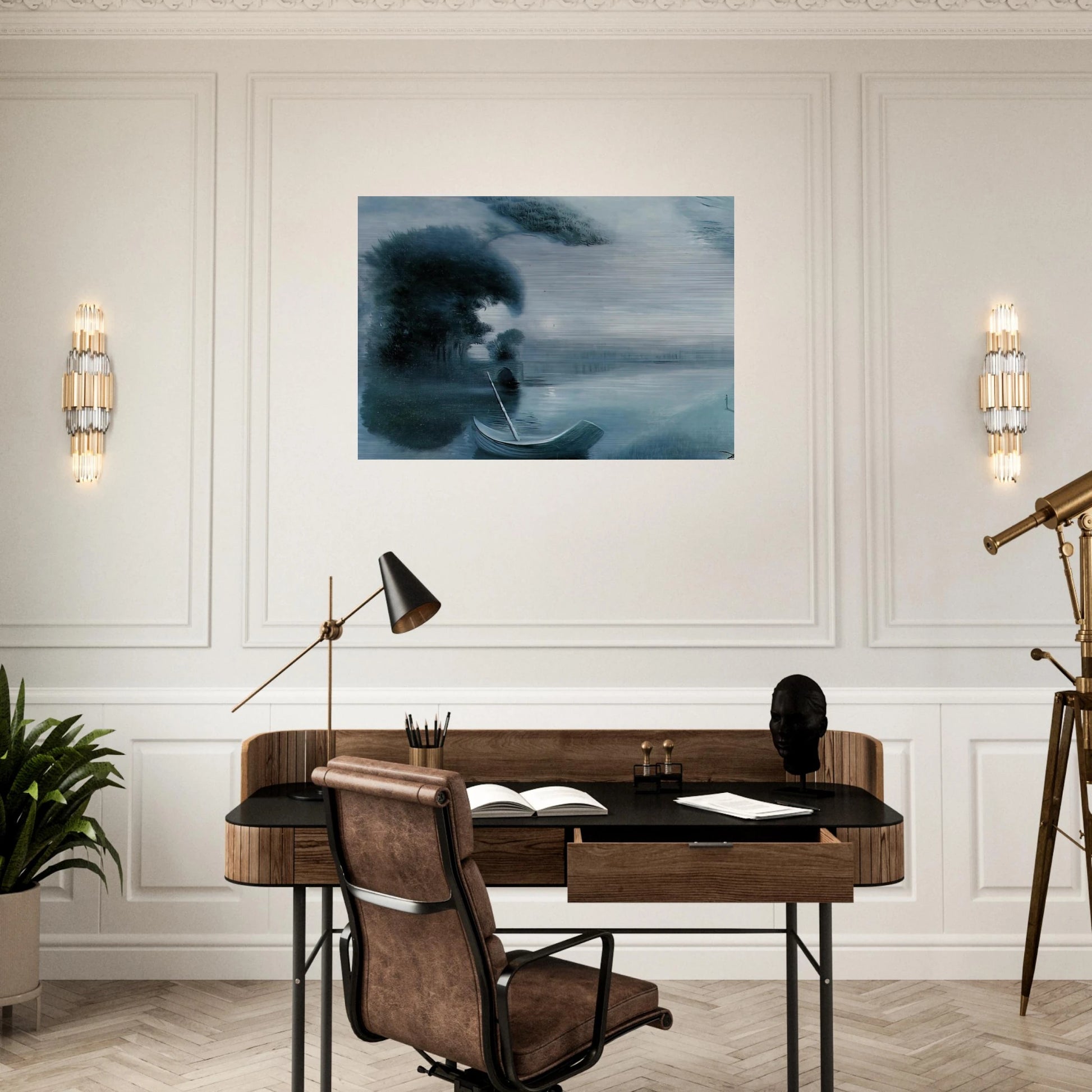 METAMORPHOSIS OF HITLER S FACE INTO A MOONLIT LANDSCAPE WITH ACCOMPANIMENT - Salvador Dali Brushed Aluminum Print - 70x100 cm / 28x40 inches | Salvador Dali Aluminum Print | Salvador Dali Prints
