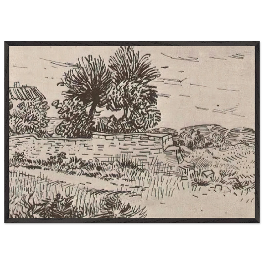Landscape with the Wall of a Farm - Vincent van Gogh 70x100 cm / 28x40 inches Framed Art Print – Black Wooden Frame
