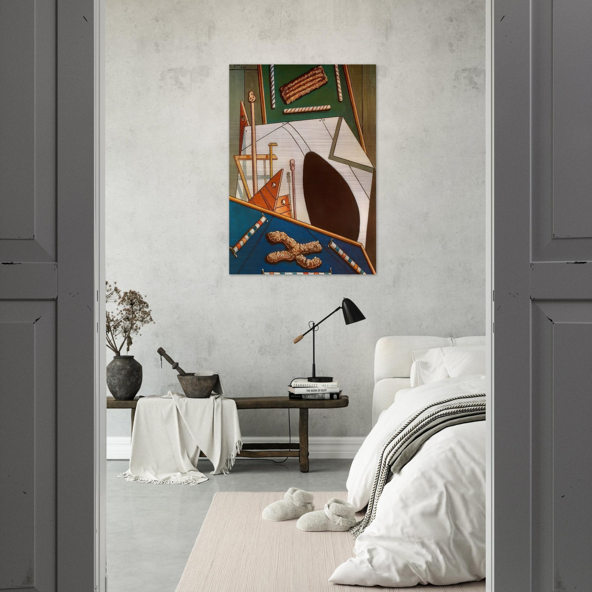 METAPHYSICAL INTERIOR WITH BISCUITS - Giorgio de Chirico Brushed Aluminum Print - 70x100 cm / 28x40 inches | Giorgio de Chirico Aluminum Print | Giorgio de Chirico Prints