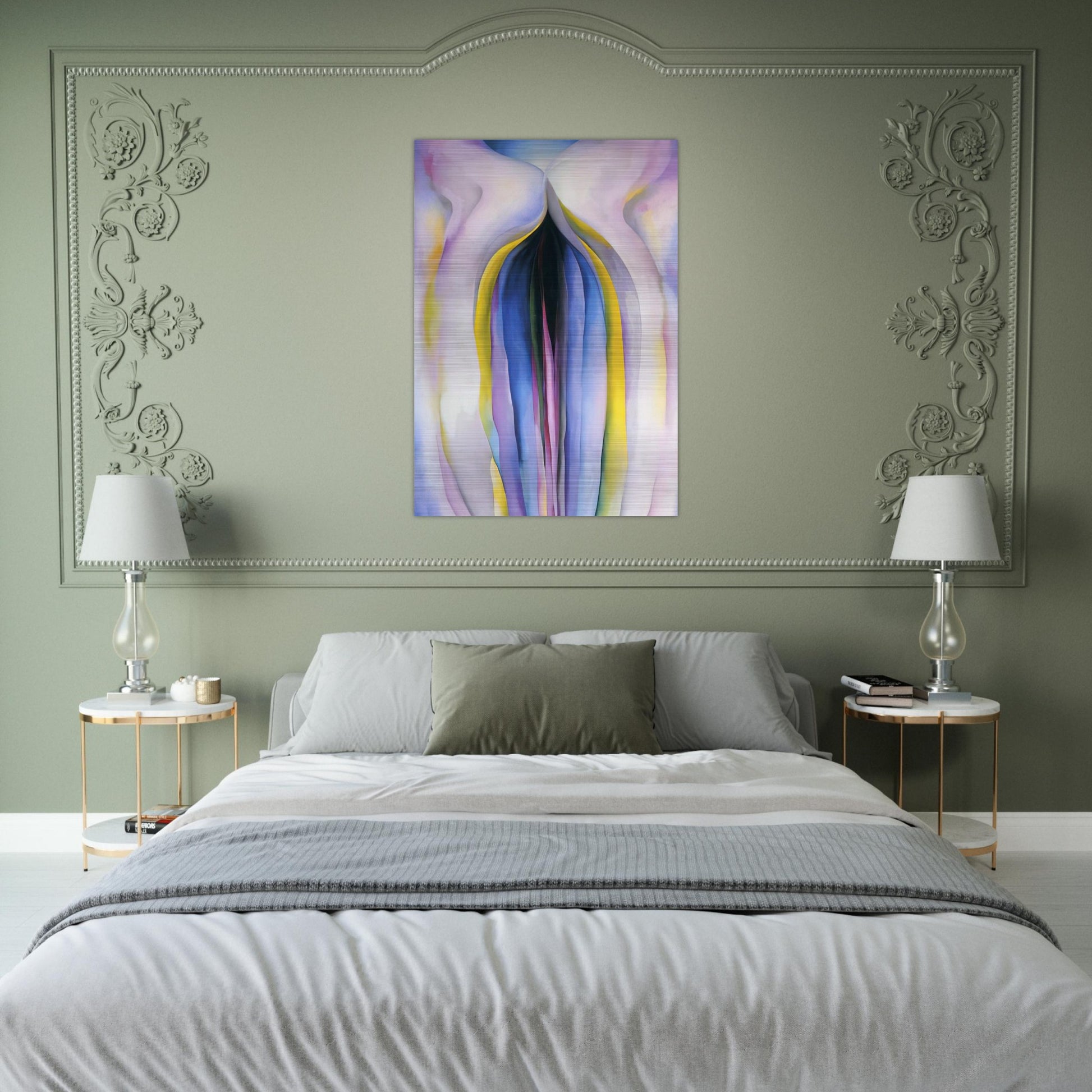 Grey Line With Black, Blue And Yellow - Georgia O'Keeffe Brushed Aluminum Print - 70x100 cm / 28x40 inches | Georgia O'Keeffe Aluminum Print | Georgia O'Keeffe Prints
