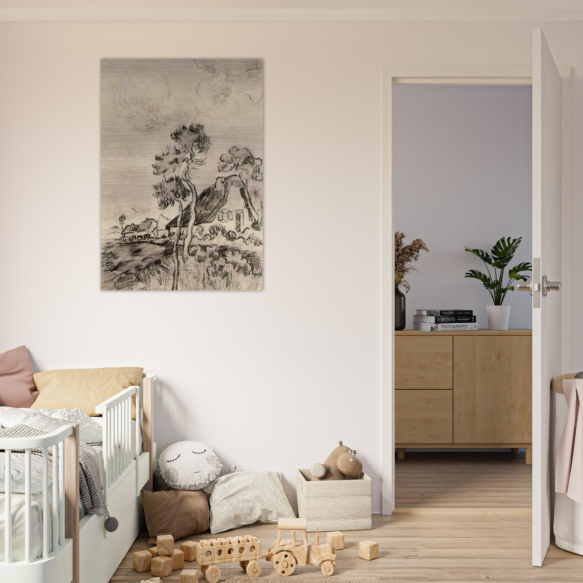 Cottages and Trees - Vincent van Gogh Brushed Aluminum Print - 70x100 cm / 28x40 inches | Vincent van Gogh Aluminum Print | Vincent van Gogh Prints