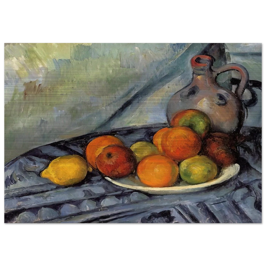 Fruit and Jug on a Table - Paul Cézanne Brushed Aluminum Print - 70x100 cm / 28x40 inches | Paul Cézanne Aluminum Print | Paul Cézanne Prints