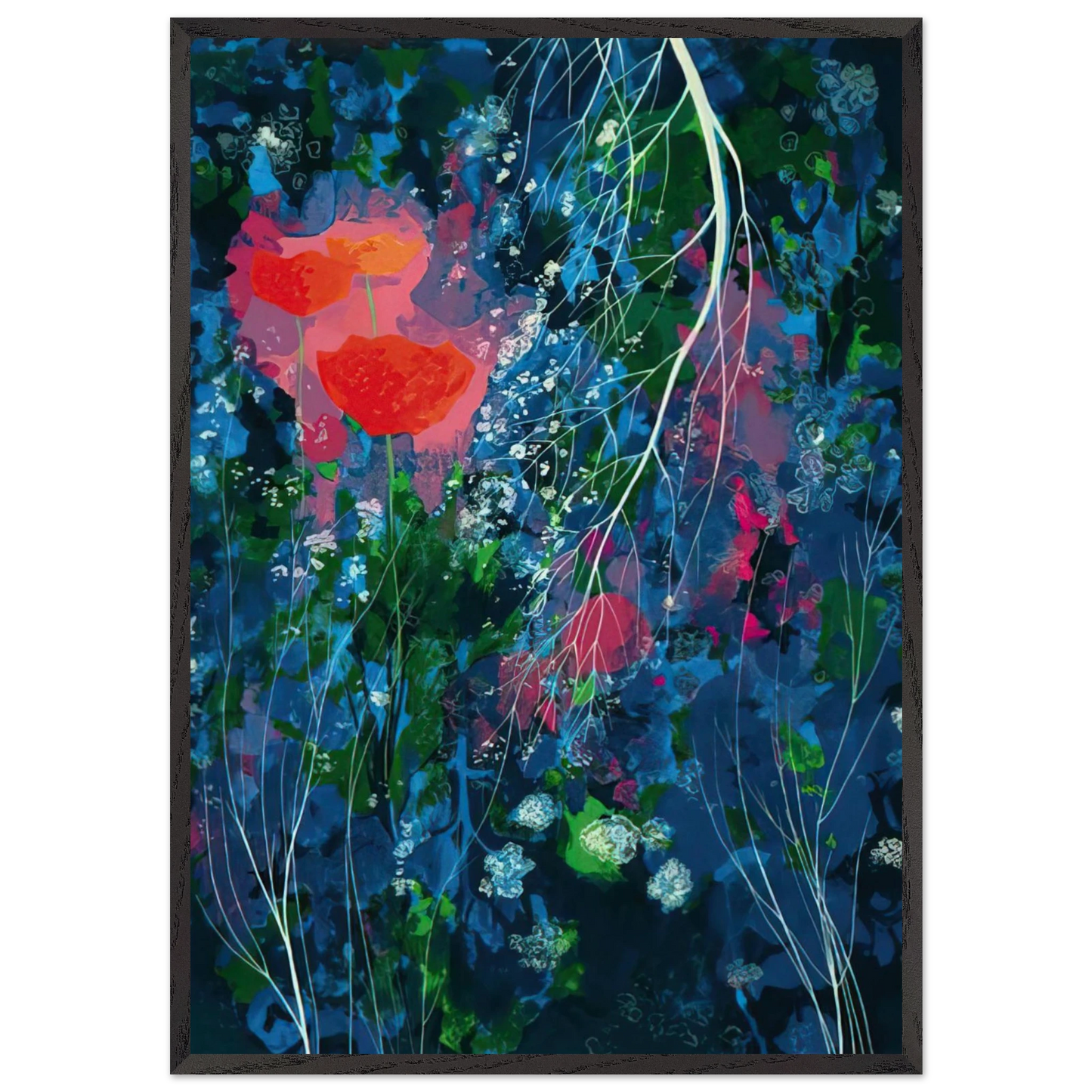 POPPIES N2 - Eyvind Earle 70x100 cm / 28x40 inches Framed Art Print – Black Wooden Frame