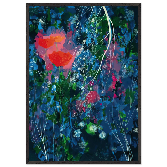 POPPIES N2 - Eyvind Earle 70x100 cm / 28x40 inches Framed Art Print – Black Wooden Frame