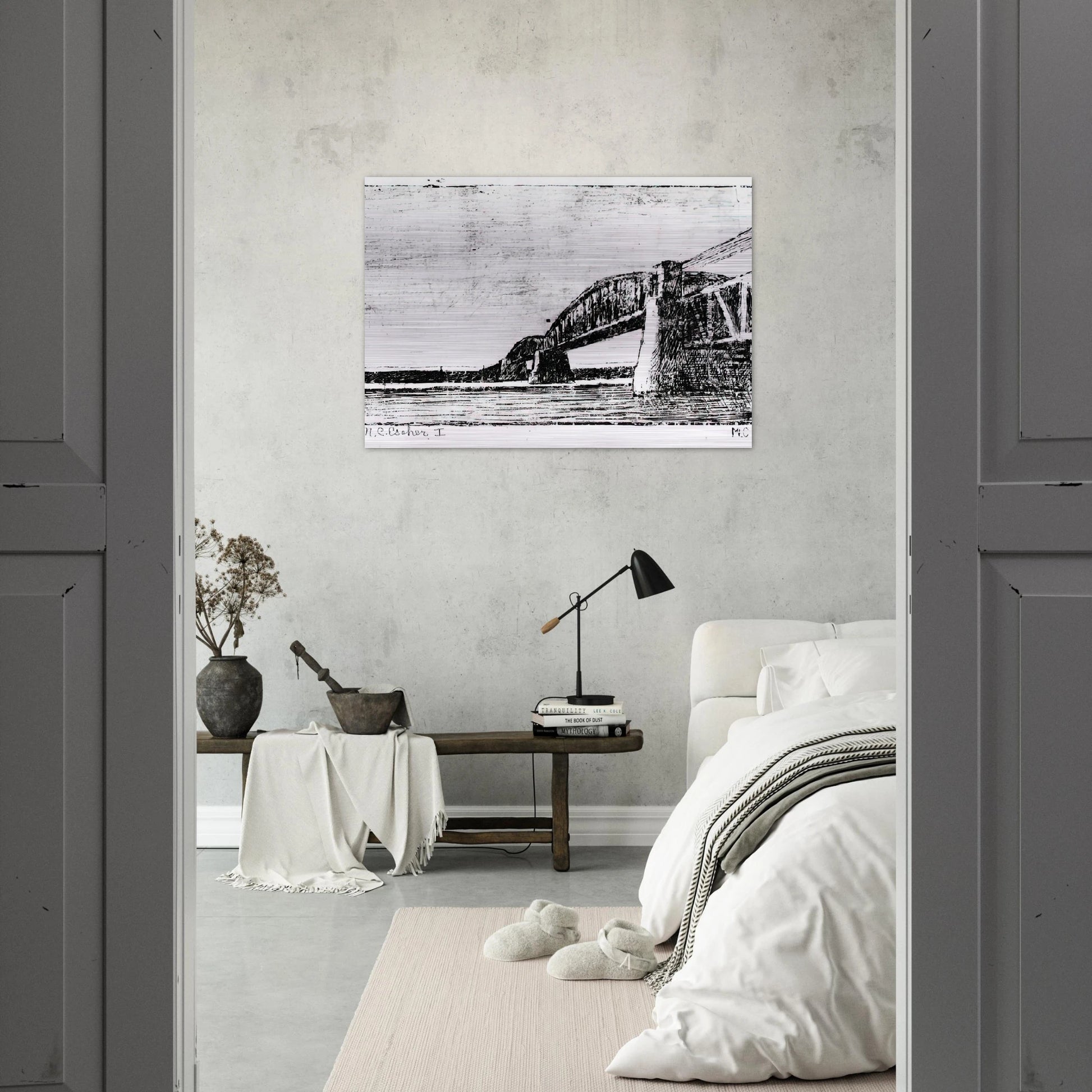 RAILWAY BRIDGE OOSTERBEEK - MC Escher Brushed Aluminum Print - 70x100 cm / 28x40 inches | MC Escher Aluminum Print | MC Escher Prints