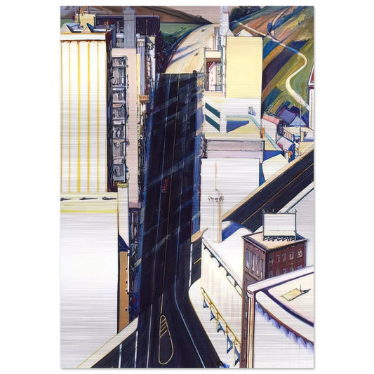Sunset Streets - 1985 - Wayne Thiebaud Brushed Aluminum Print - 70x100 cm / 28x40 inches | Wayne Thiebaud Aluminum Print | Wayne Thiebaud Prints