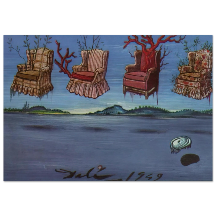 FOUR ARMCHAIRS IN THE SKY - Salvador Dali Brushed Aluminum Print - 70x100 cm / 28x40 inches | Salvador Dali Aluminum Print | Salvador Dali Prints