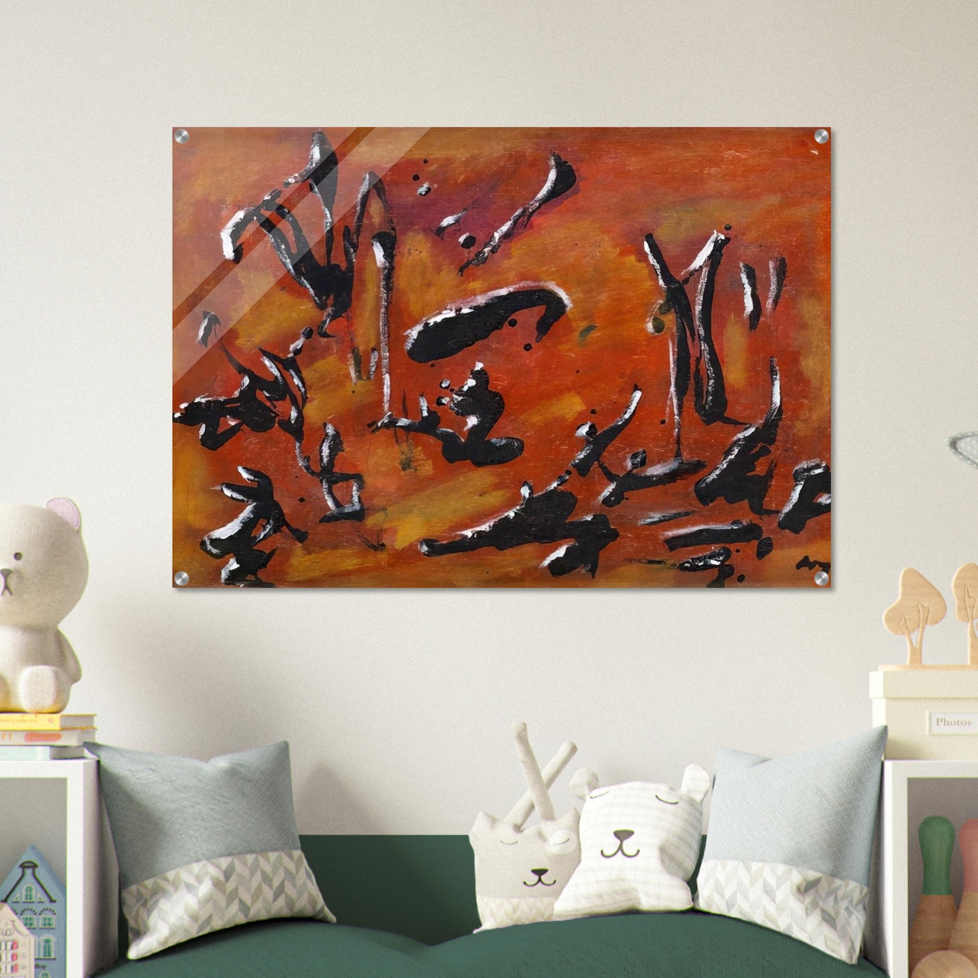 Red Abstract Composition - Art Informel, Surrealism - Henri Michaux Acrylic Print - 70x100 cm / 28x40″ inches | Henri Michaux Wall Art | Henri Michaux Prints