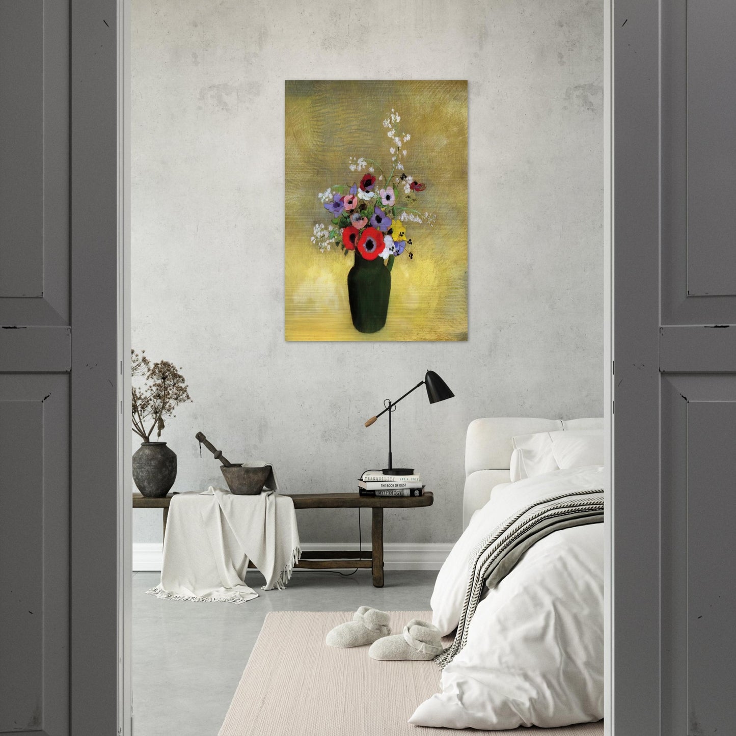 FLOWERS IN A GREEN PITCHER - Odilon Redon Brushed Aluminum Print - 70x100 cm / 28x40 inches | Odilon Redon Aluminum Print | Odilon Redon Prints