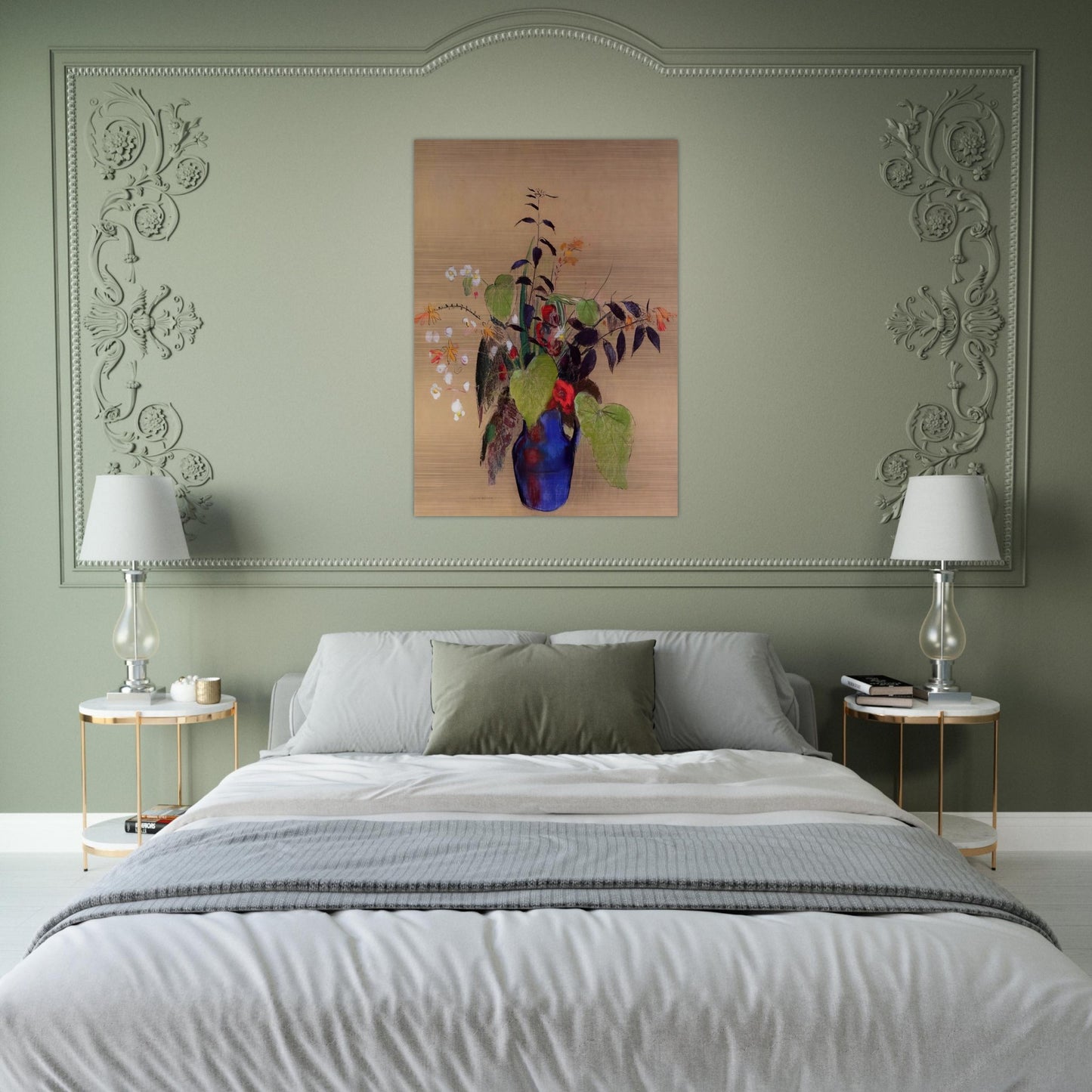 FLOWERS IN A BLUE JUG - Odilon Redon Brushed Aluminum Print - 70x100 cm / 28x40 inches | Odilon Redon Aluminum Print | Odilon Redon Prints