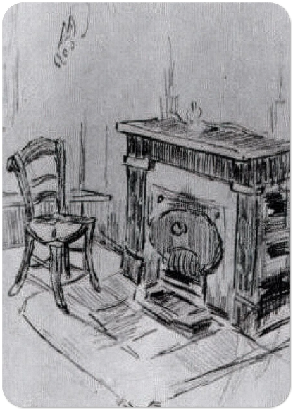 Mantelpiece with Chair By Vincent van Gogh Pack of 10 Post Cards | Vincent van Gogh Post Cards | A6 (10.5 x 14.8 cm) - 4.1 x 5.8 inches