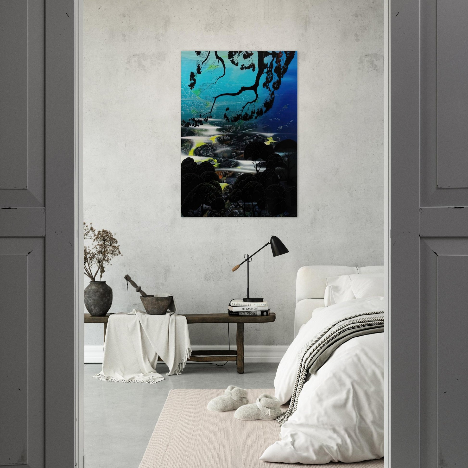 Days End - Eyvind Earle Brushed Aluminum Print - 70x100 cm / 28x40 inches | Eyvind Earle Aluminum Print | Eyvind Earle Prints
