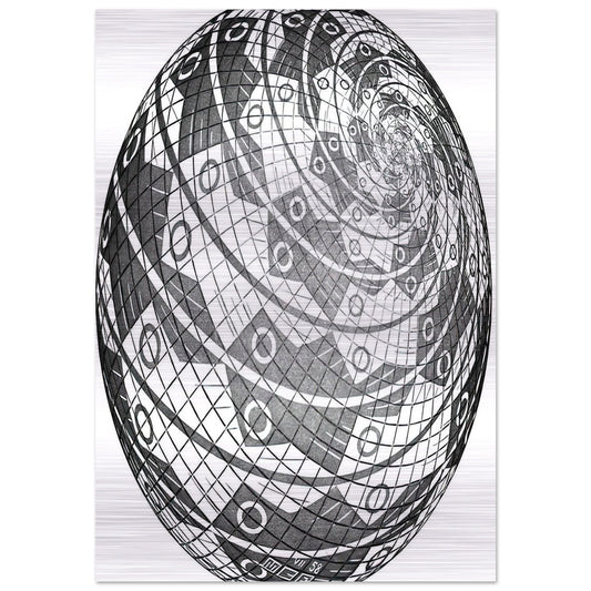SPHERE SURFACE WITH FISHES - MC Escher Brushed Aluminum Print - 70x100 cm / 28x40 inches | MC Escher Aluminum Print | MC Escher Prints