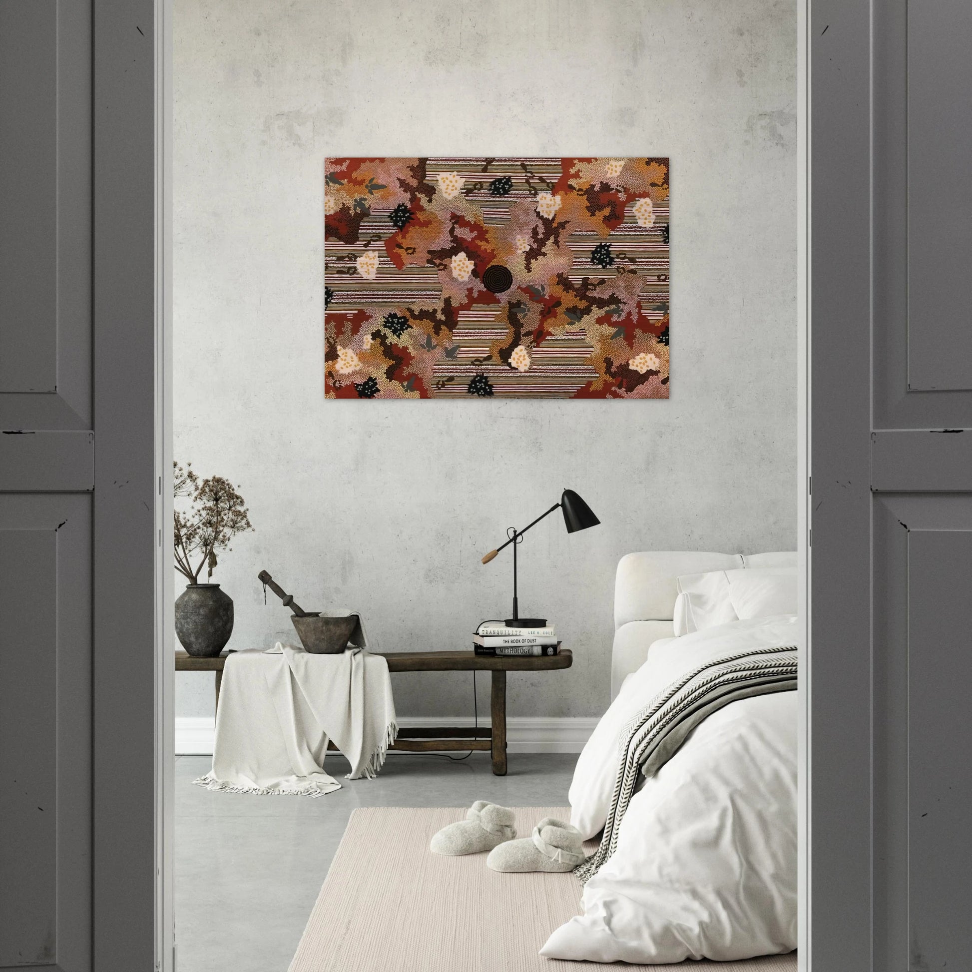 Wildflowers at Yabbierangu - 1991 - Clifford Possum Tjapaltjarri Brushed Aluminum Print - 70x100 cm / 28x40 inches | Clifford Possum Tjapaltjarri Aluminum Print | Clifford Possum Tjapaltjarri Prints