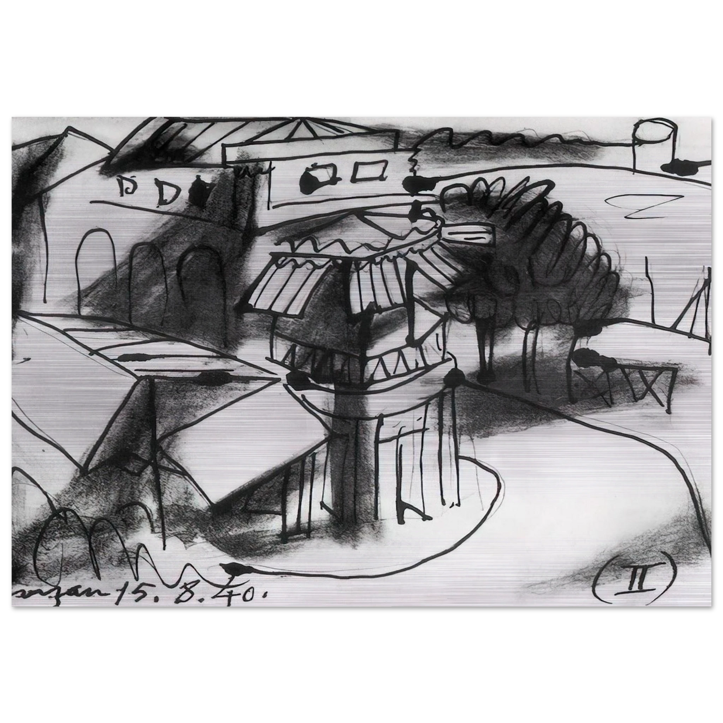 Café in Royan - 1940 - Pablo Picasso Brushed Aluminum Print - 70x100 cm / 28x40 inches | Pablo Picasso Aluminum Print | Pablo Picasso Prints