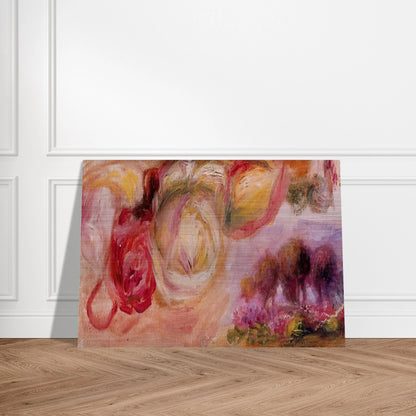 Roses with a Landscape - Pierre-Auguste Renoir Brushed Aluminum Print - 70x100 cm / 28x40 inches | Pierre-Auguste Renoir Aluminum Print | Pierre-Auguste Renoir Prints
