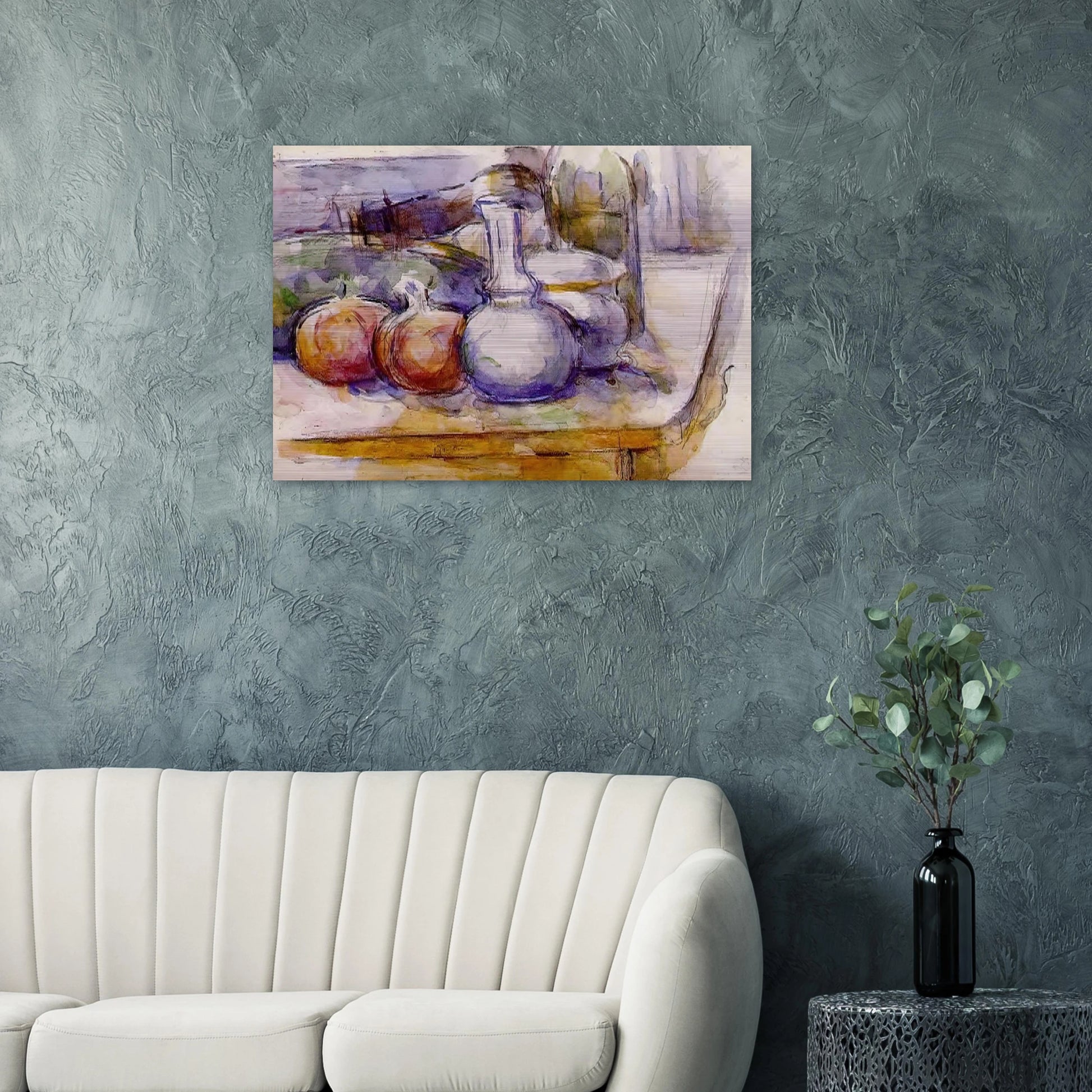 Still Life with Carafe, Sugar Bowl, Bottle, Pommegranates and Watermelon - Paul Cézanne Brushed Aluminum Print - 70x100 cm / 28x40 inches | Paul Cézanne Aluminum Print | Paul Cézanne Prints