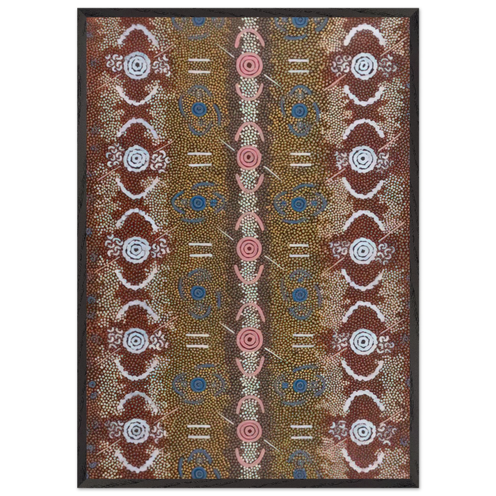 Honey Ant Dreaming - 1993 - Clifford Possum Tjapaltjarri 70x100 cm / 28x40 inches Framed Art Print – Black Wooden Frame