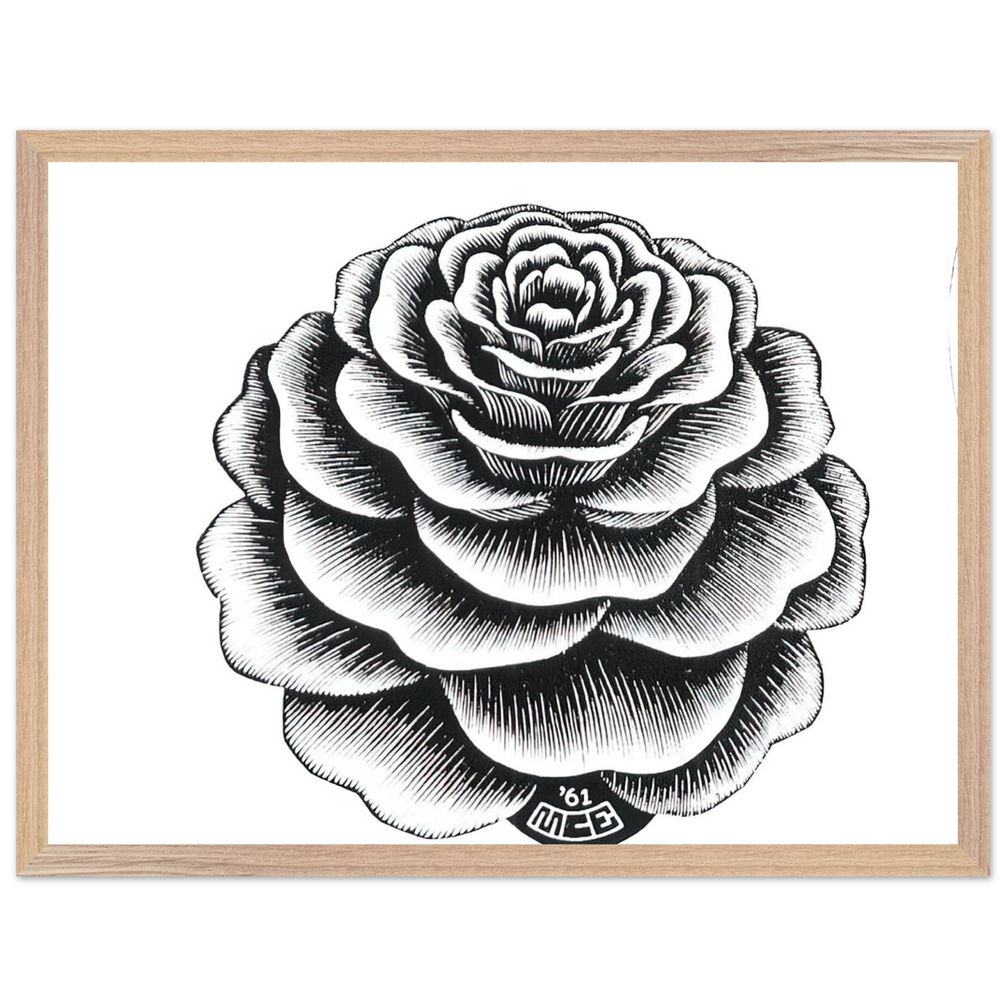 MC Escher - FLOWER 1 Wall Art - 21x29.7 cm / 8x12" - Premium Wooden Framed Poster With Fine Art Paper-canvas - White frame