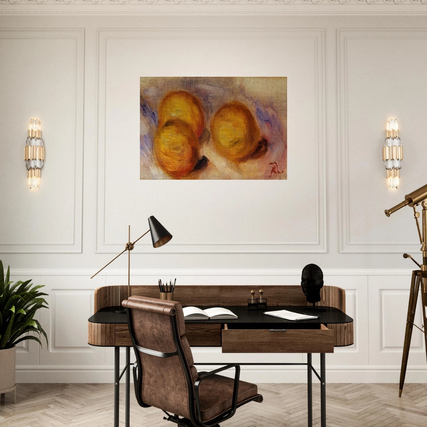 Three Lemons - Pierre-Auguste Renoir Brushed Aluminum Print - 70x100 cm / 28x40 inches | Pierre-Auguste Renoir Aluminum Print | Pierre-Auguste Renoir Prints
