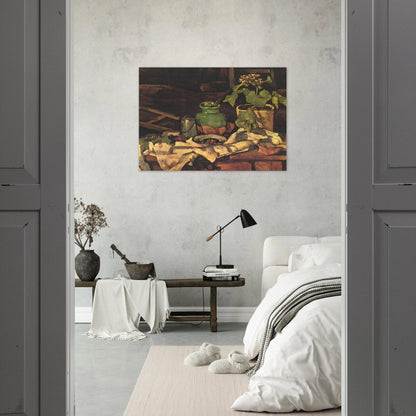 Flower pot at a table - Paul Cézanne Brushed Aluminum Print - 70x100 cm / 28x40 inches | Paul Cézanne Aluminum Print | Paul Cézanne Prints
