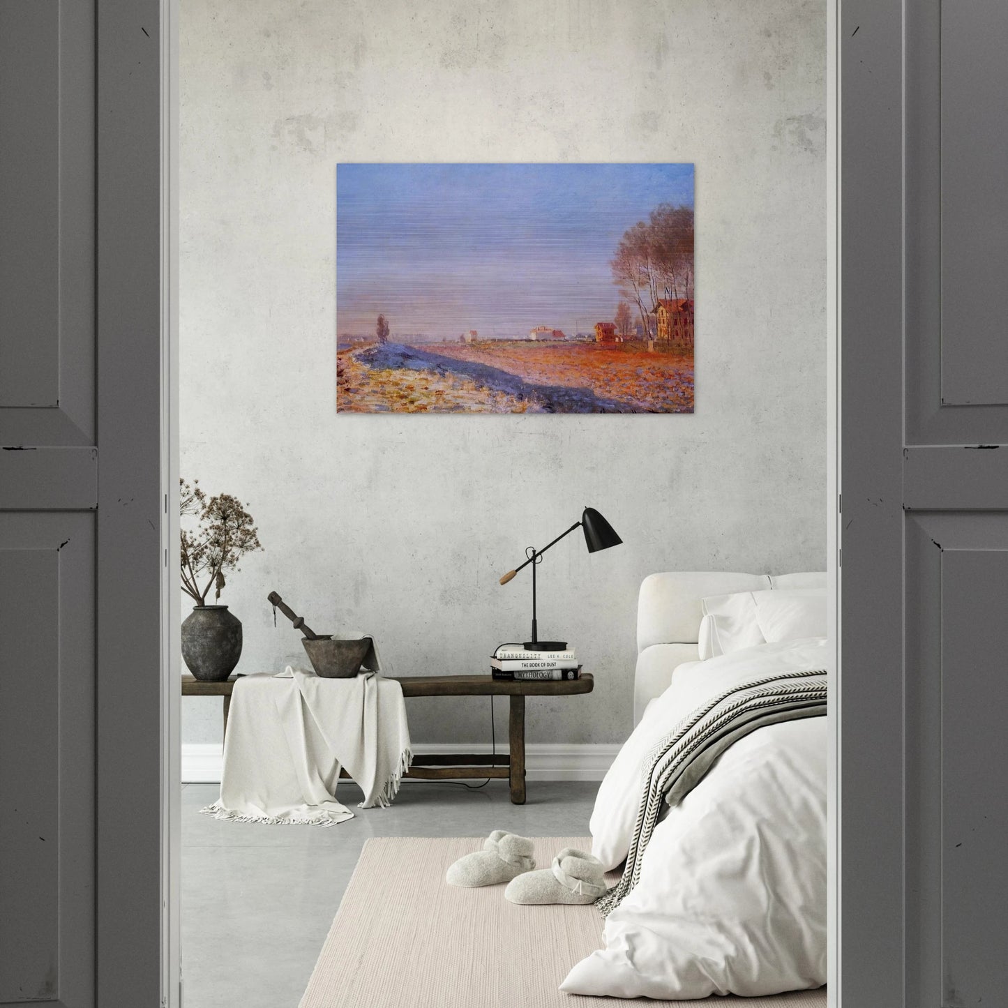The Plain of Colombes, White Frost - claude monet Brushed Aluminum Print - 70x100 cm / 28x40 inches | claude monet Aluminum Print | claude monet Prints