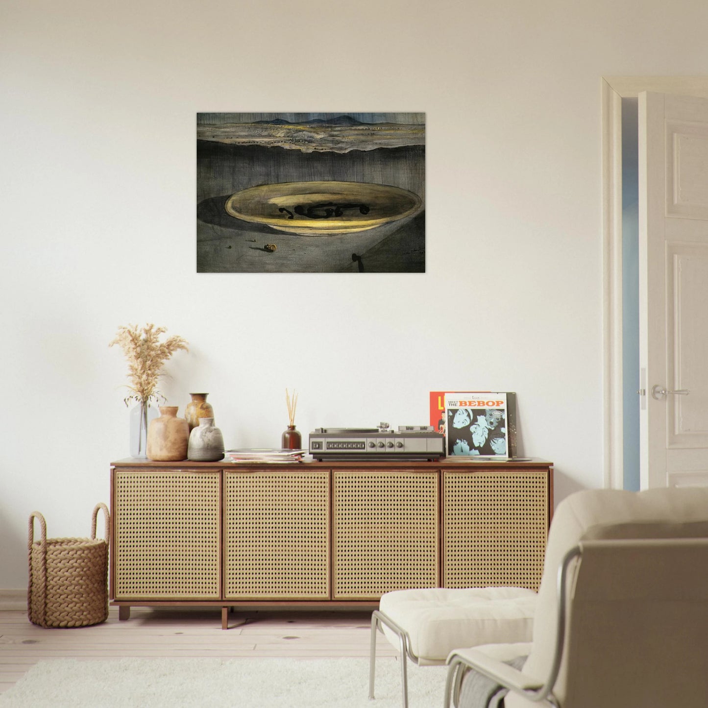 LANDSCAPE WITH TELEPHONES ON A PLATE - Salvador Dali Brushed Aluminum Print - 70x100 cm / 28x40 inches | Salvador Dali Aluminum Print | Salvador Dali Prints