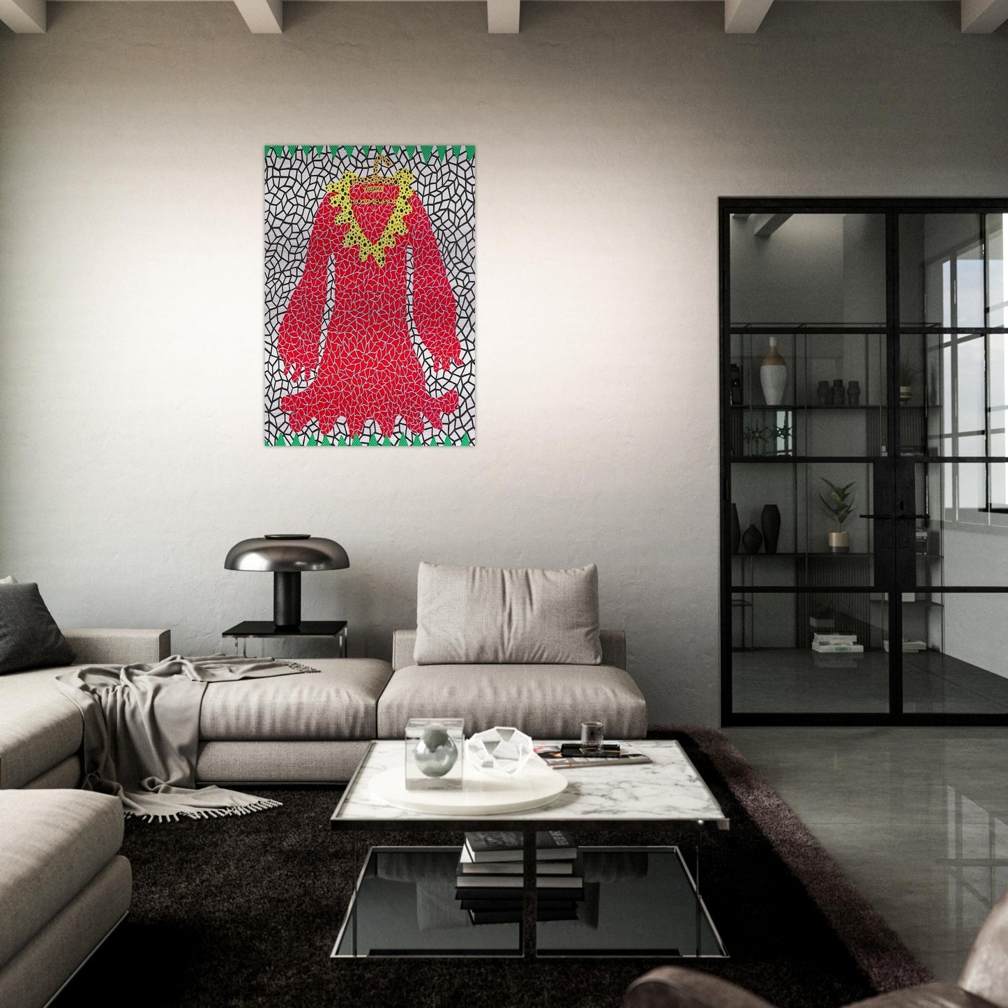 DRESS 1982 - Yayoi Kusama Brushed Aluminum Print - 70x100 cm / 28x40 inches | Yayoi Kusama Aluminum Print | Yayoi Kusama Prints