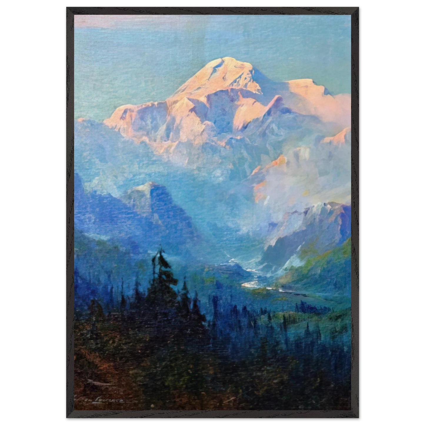 Mount McKinley Sunset - Romanticism - Sydney Laurence 70x100 cm / 28x40 inches Framed Art Print – Black Wooden Frame