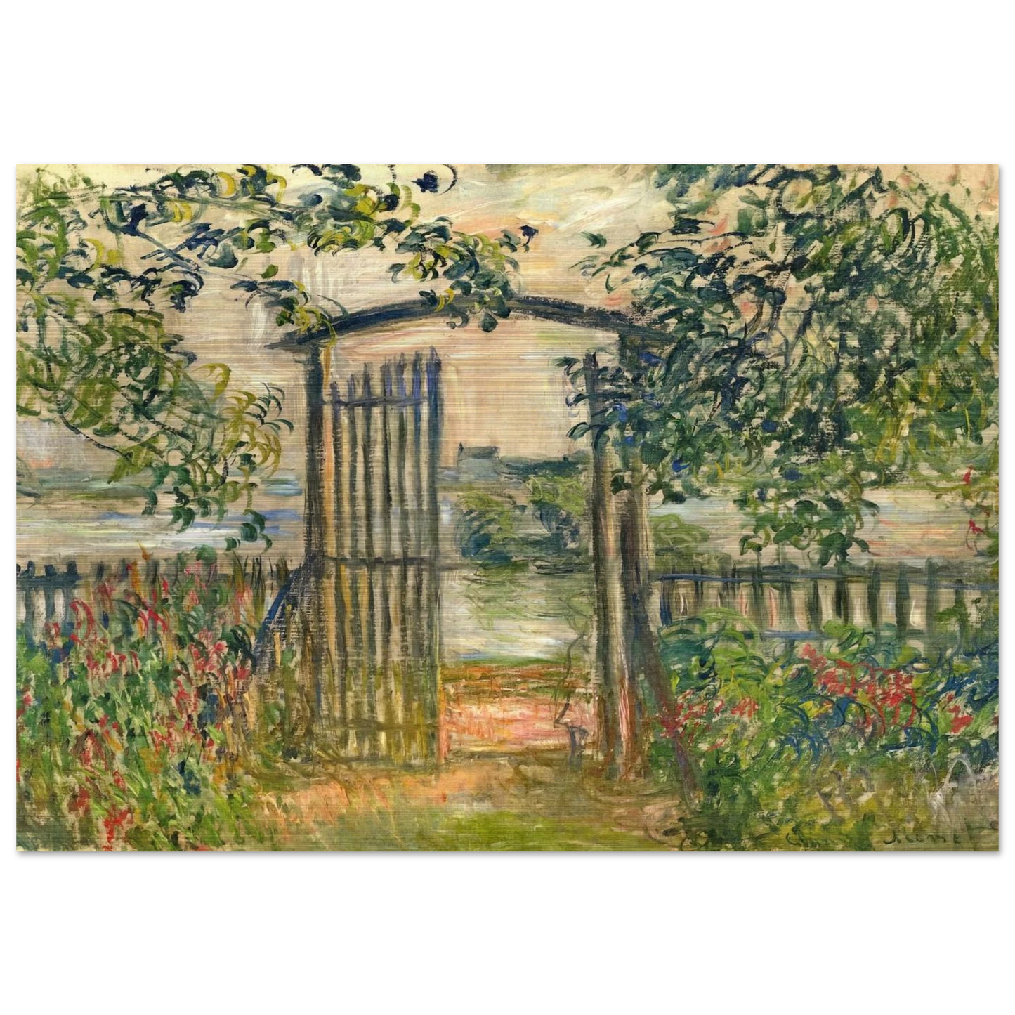The Garden Gate at Vetheuil - claude monet Brushed Aluminum Print - 70x100 cm / 28x40 inches | claude monet Aluminum Print | claude monet Prints