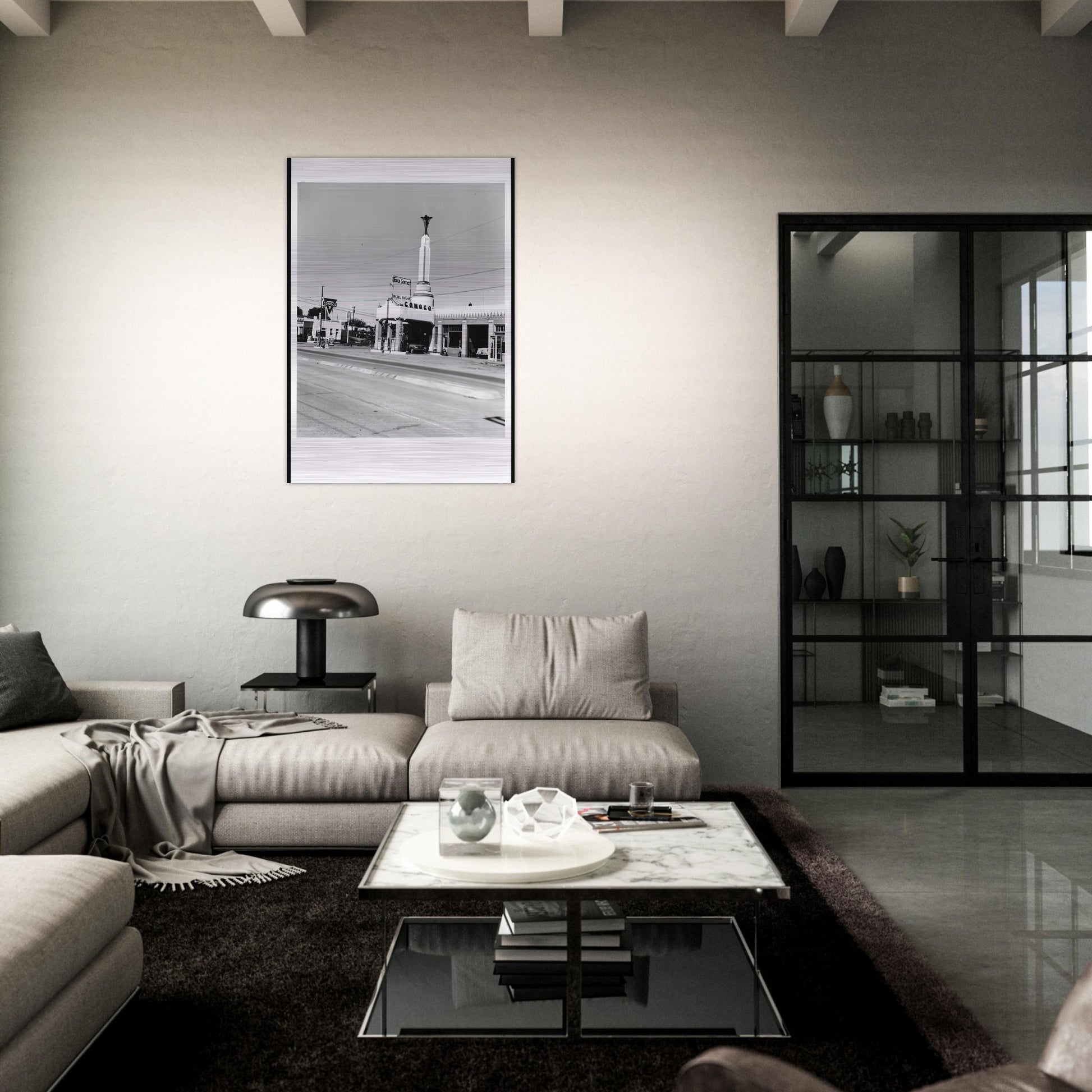 CONOCO SHAMROCK TEXAS FROM FIVE VIEWS FROM THE PANHANDLE SERIES - Edward Ruscha Brushed Aluminum Print - 70x100 cm / 28x40 inches | Edward Ruscha Aluminum Print | Edward Ruscha Prints