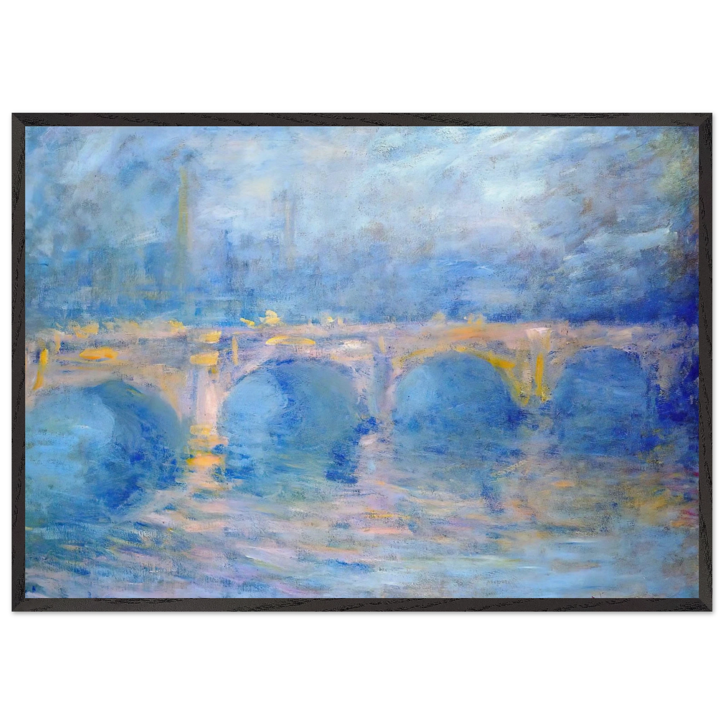 Waterloo Bridge at Sunset Pink Effect - claude monet 70x100 cm / 28x40 inches Framed Art Print – Black Wooden Frame