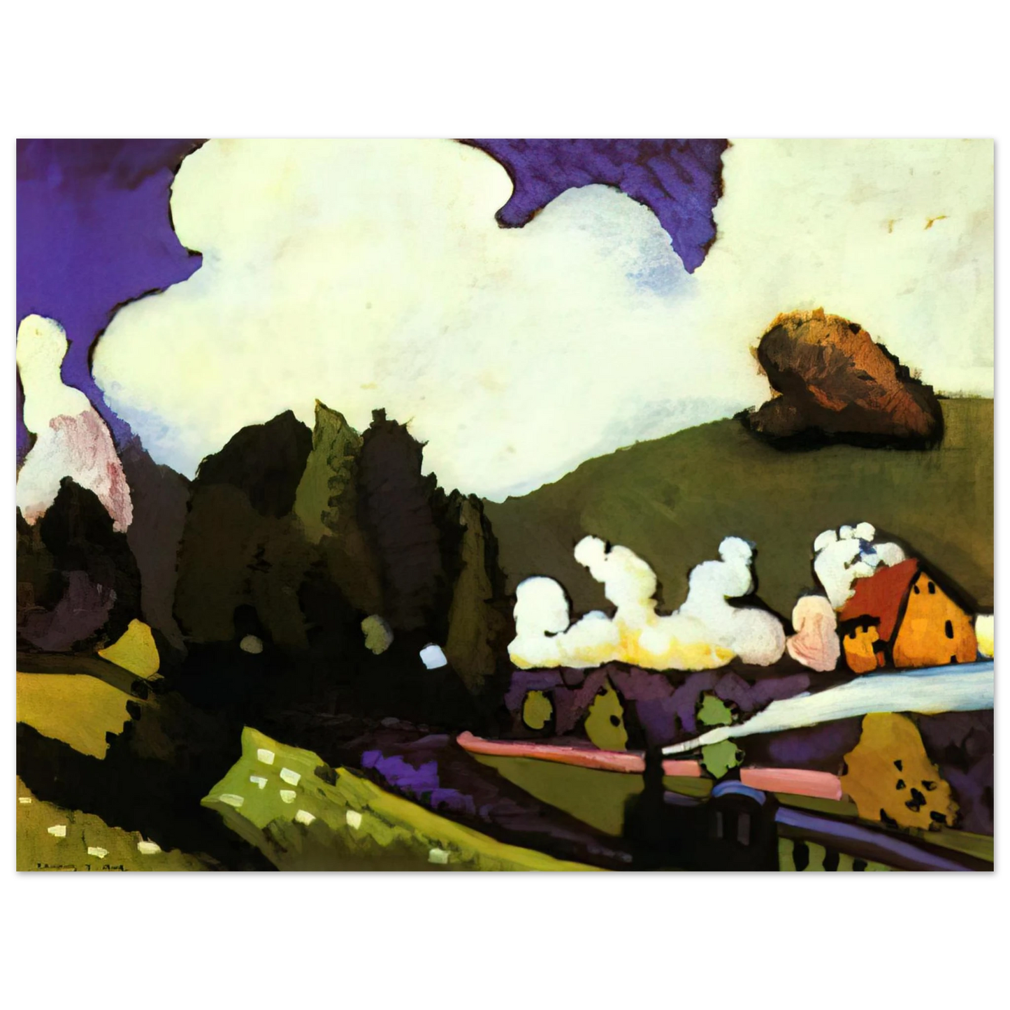 Wassily Kandinsky - LANDSCAPE WITH A STEAM LOCOMOTIVE 1909  75x100 cm / 30x40inches Fine Art Poster