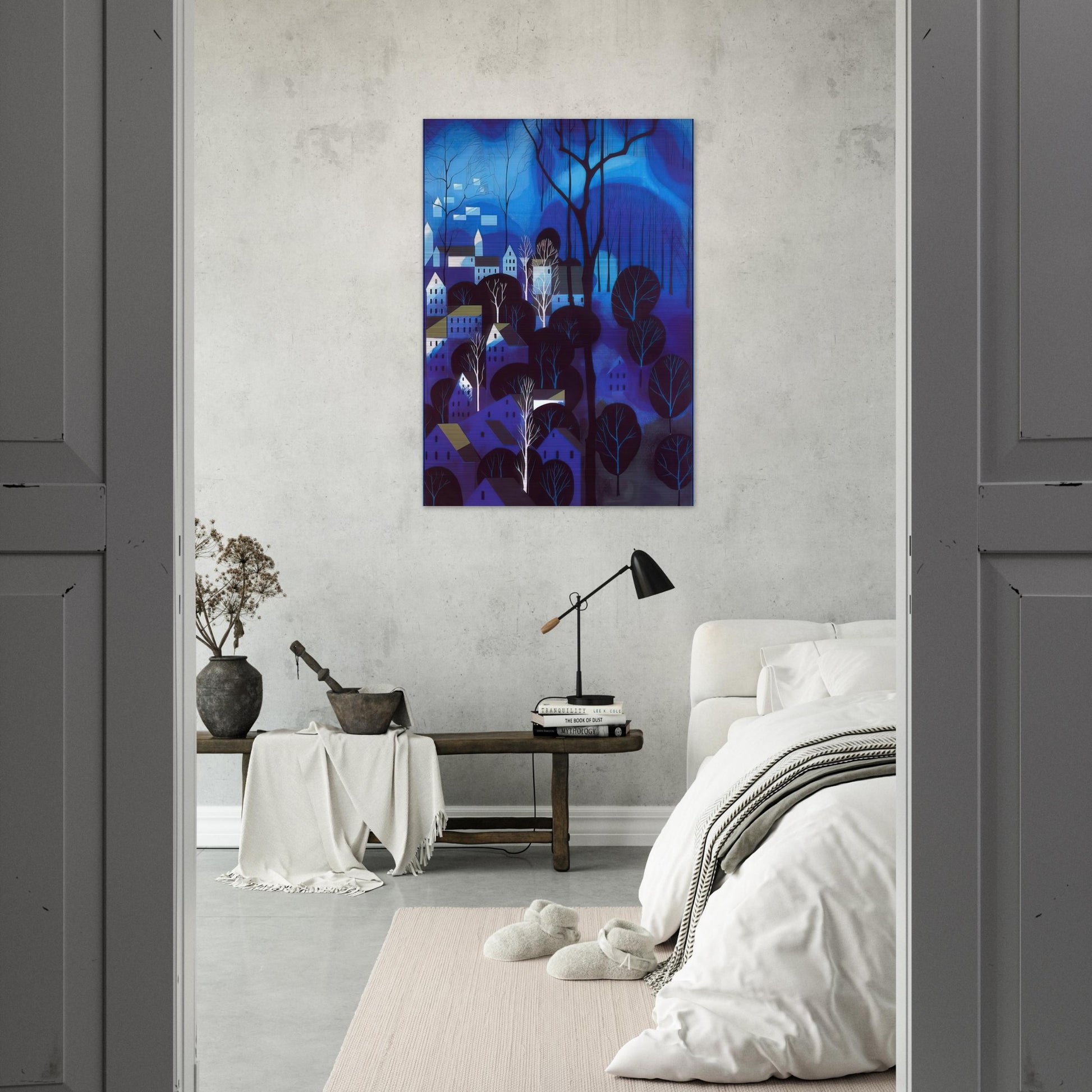 Midnight Blue - Eyvind Earle Brushed Aluminum Print - 70x100 cm / 28x40 inches | Eyvind Earle Aluminum Print | Eyvind Earle Prints
