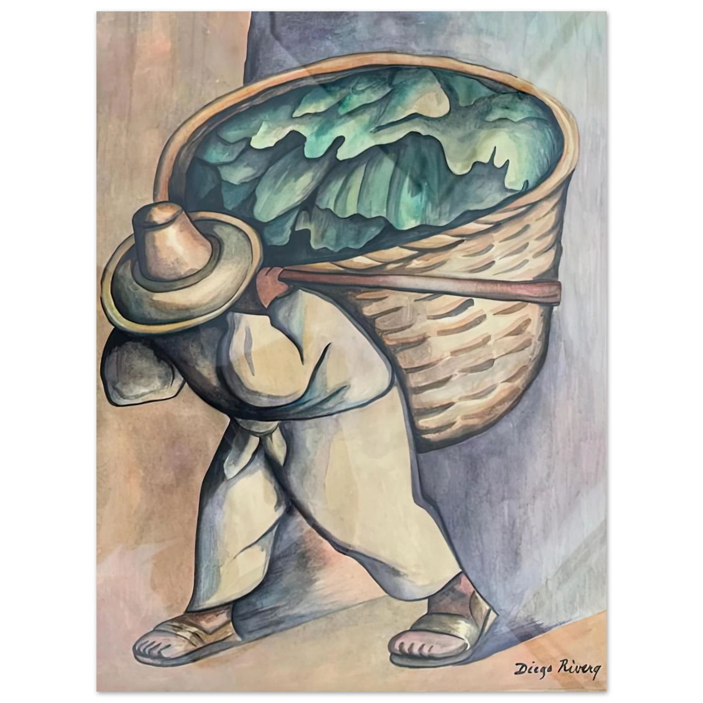 Diego Rivera - EL CARGADOR DE HOJAS DE PLATANO 1953  75x100 cm / 30x40inches Fine Art Poster