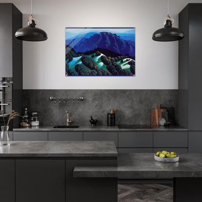 Three Fields and a Mountain - Eyvind Earle Acrylic Print - 70x100 cm / 28x40″ inches