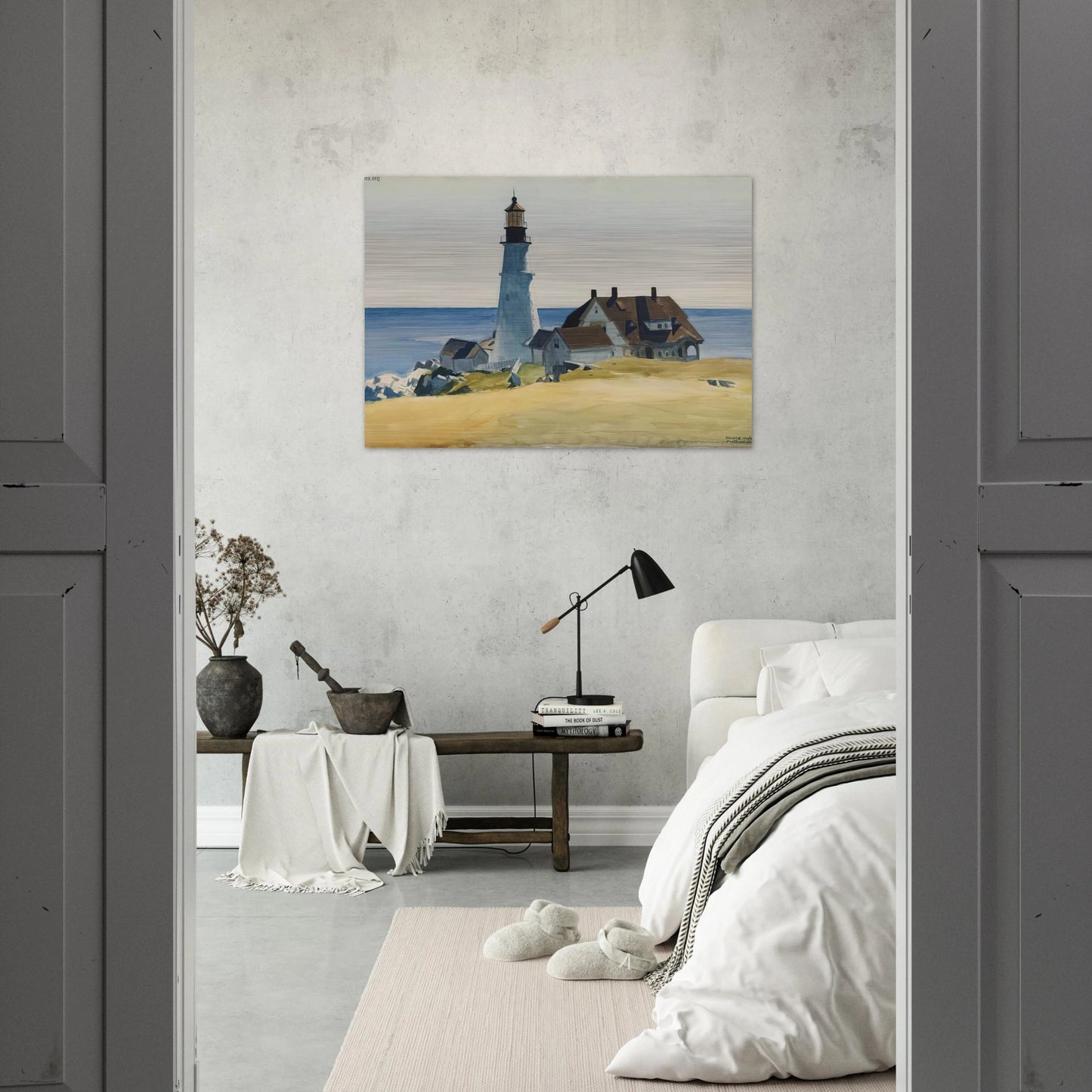 Lighthouse and Buildings, Portland Head, Cape Elizabeth, Maine - Edward Hopper Brushed Aluminum Print - 70x100 cm / 28x40 inches | Edward Hopper Aluminum Print | Edward Hopper Prints
