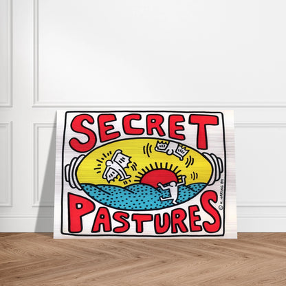 PROMOTIONAL POSTER FOR SECRET PASTURES 1984 - Keith Haring Brushed Aluminum Print - 70x100 cm / 28x40 inches | Keith Haring Aluminum Print | Keith Haring Prints