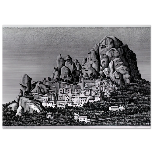 PENTEDATTIO CALABRIA OCTOBER 1930 1930 - MC Escher Brushed Aluminum Print - 70x100 cm / 28x40 inches | MC Escher Aluminum Print | MC Escher Prints | Maurits Cornelis Escher Prints