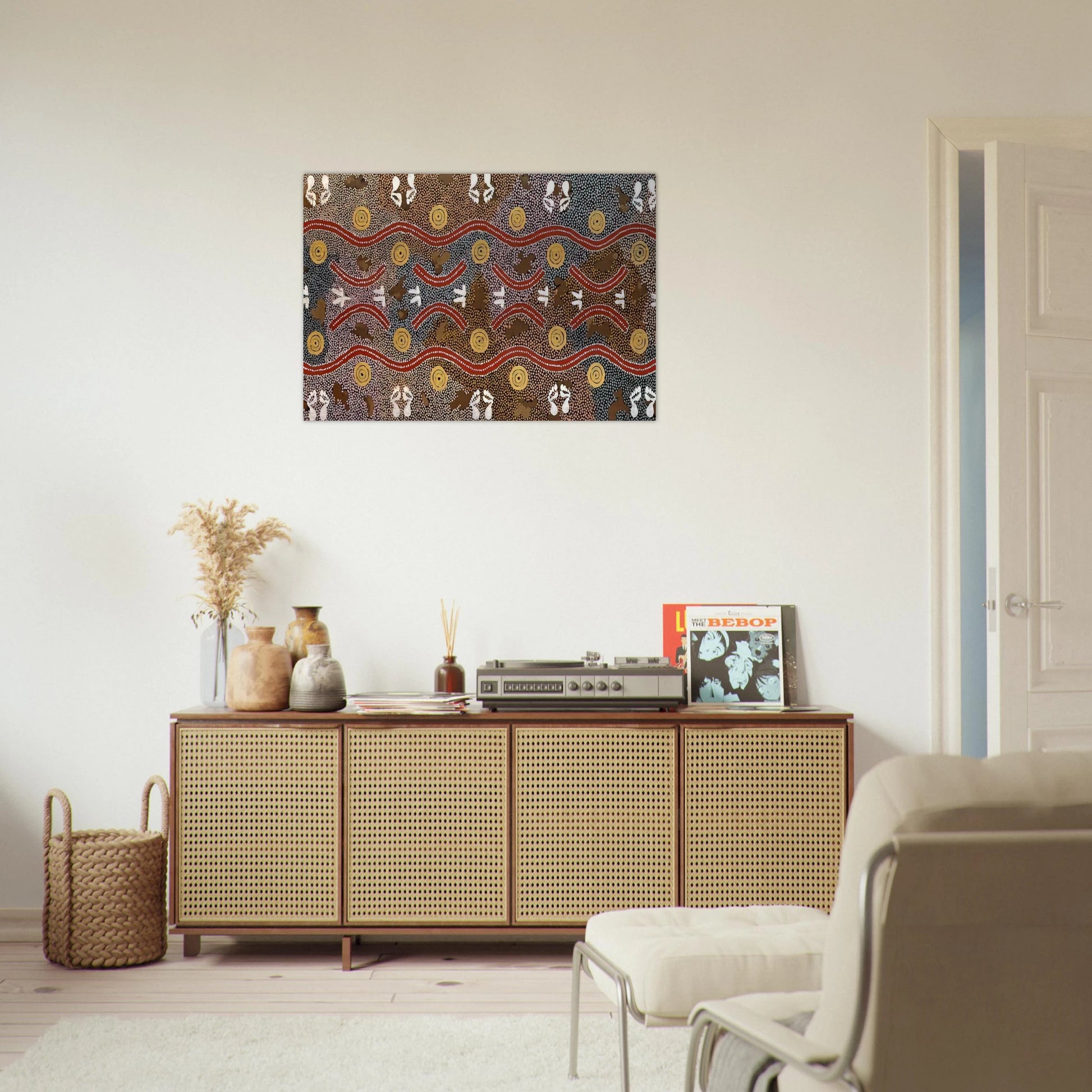 Possum Dreaming - Native Art - Clifford Possum Tjapaltjarri Brushed Aluminum Print - 70x100 cm / 28x40 inches | Clifford Possum Tjapaltjarri Aluminum Print | Clifford Possum Tjapaltjarri Prints