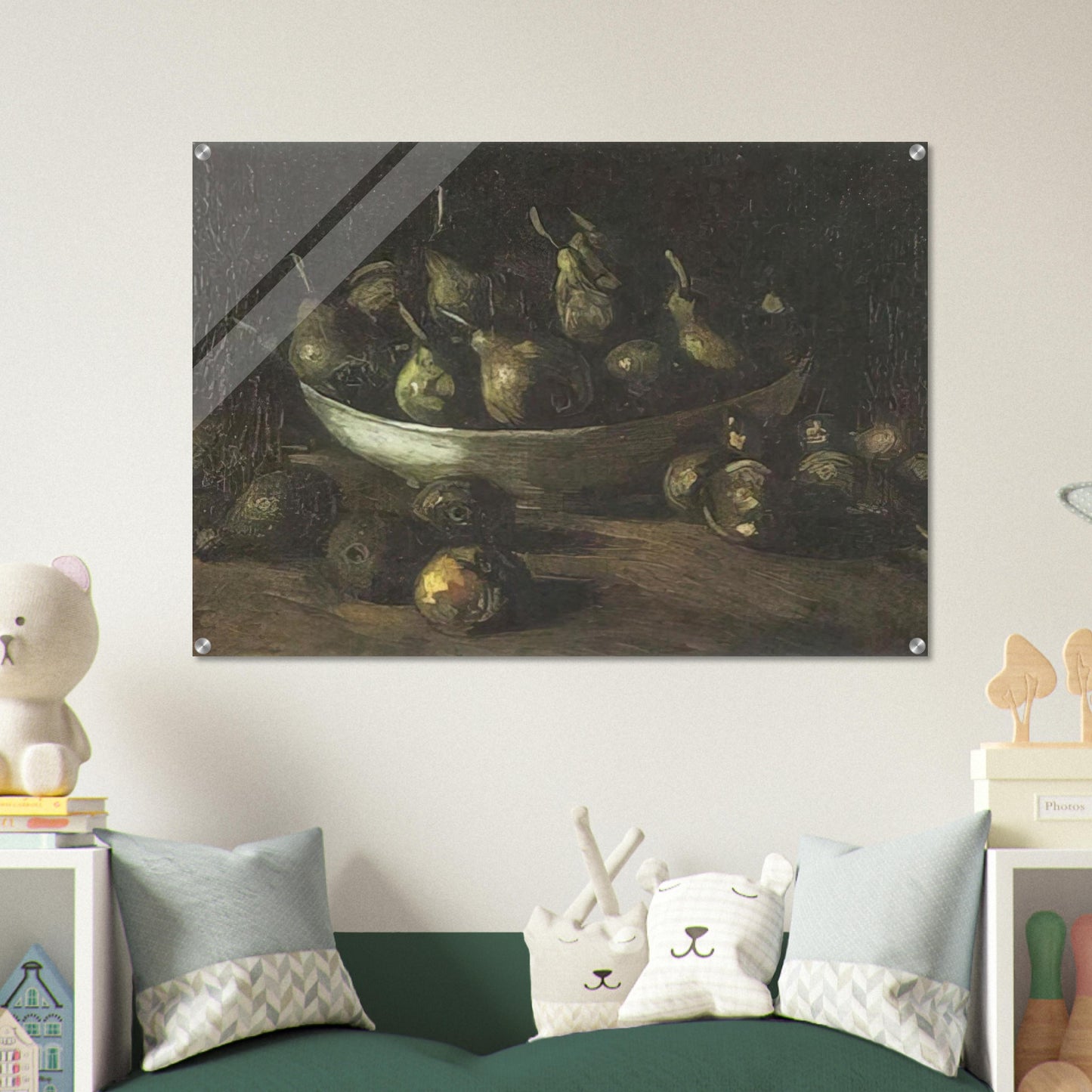 Still life with an Earthern bowl and pears - Vincent van Gogh Acrylic Print - 70x100 cm / 28x40″ inches