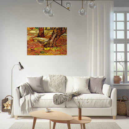 The Stone Bench in the Garden at Saint-Paul Hospital - Vincent van Gogh Brushed Aluminum Print - 70x100 cm / 28x40 inches | Vincent van Gogh Aluminum Print | Vincent van Gogh Prints