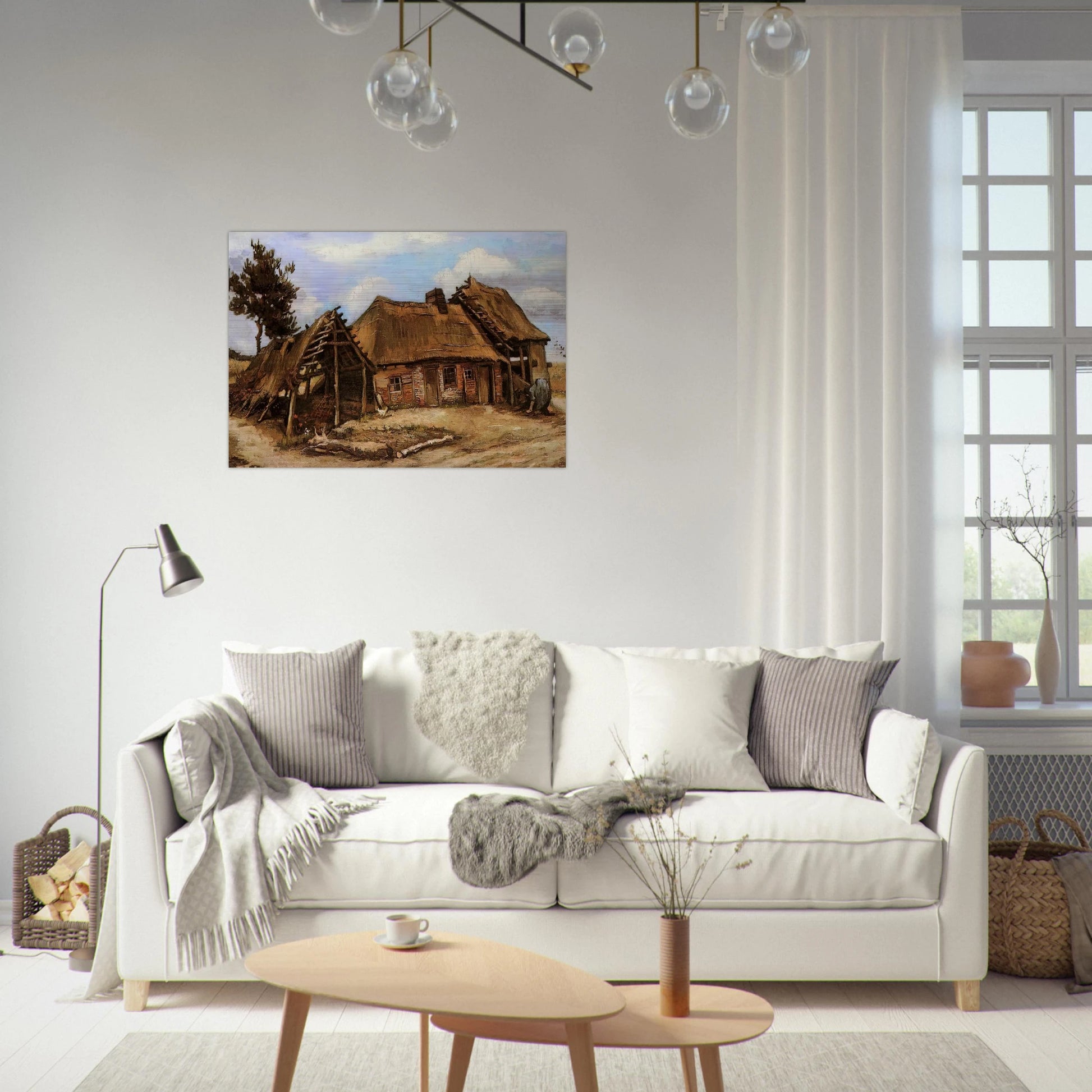 Cottage with Decrepit Barn and Stooping Woman - Vincent van Gogh Brushed Aluminum Print - 70x100 cm / 28x40 inches | Vincent van Gogh Aluminum Print | Vincent van Gogh Prints