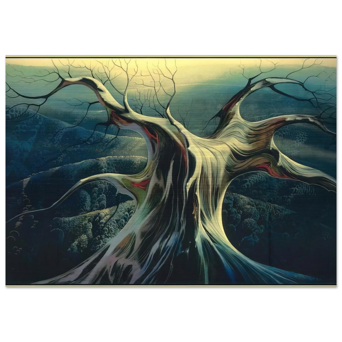 Moonlit Tree Trunk - Eyvind Earle Brushed Aluminum Print - 70x100 cm / 28x40 inches | Eyvind Earle Aluminum Print | Eyvind Earle Prints