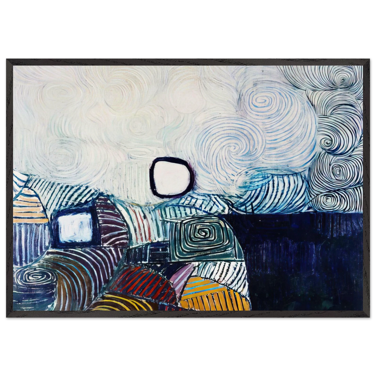 SPIRAL DEVELOPMENT IN GREEN VIOLET BLUE GOLD 1951 - Victor Pasmore 70x100 cm / 28x40 inches Framed Art Print – Black Wooden Frame