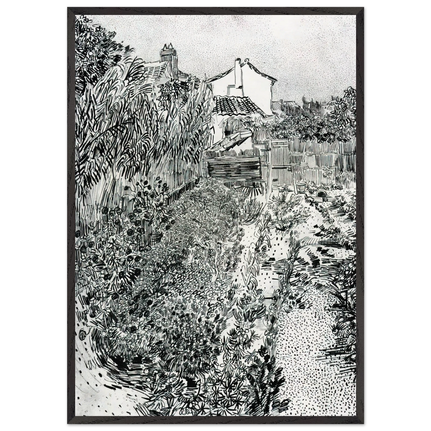 The Garden with Flowers - Vincent van Gogh 70x100 cm / 28x40 inches Framed Art Print – Black Wooden Frame