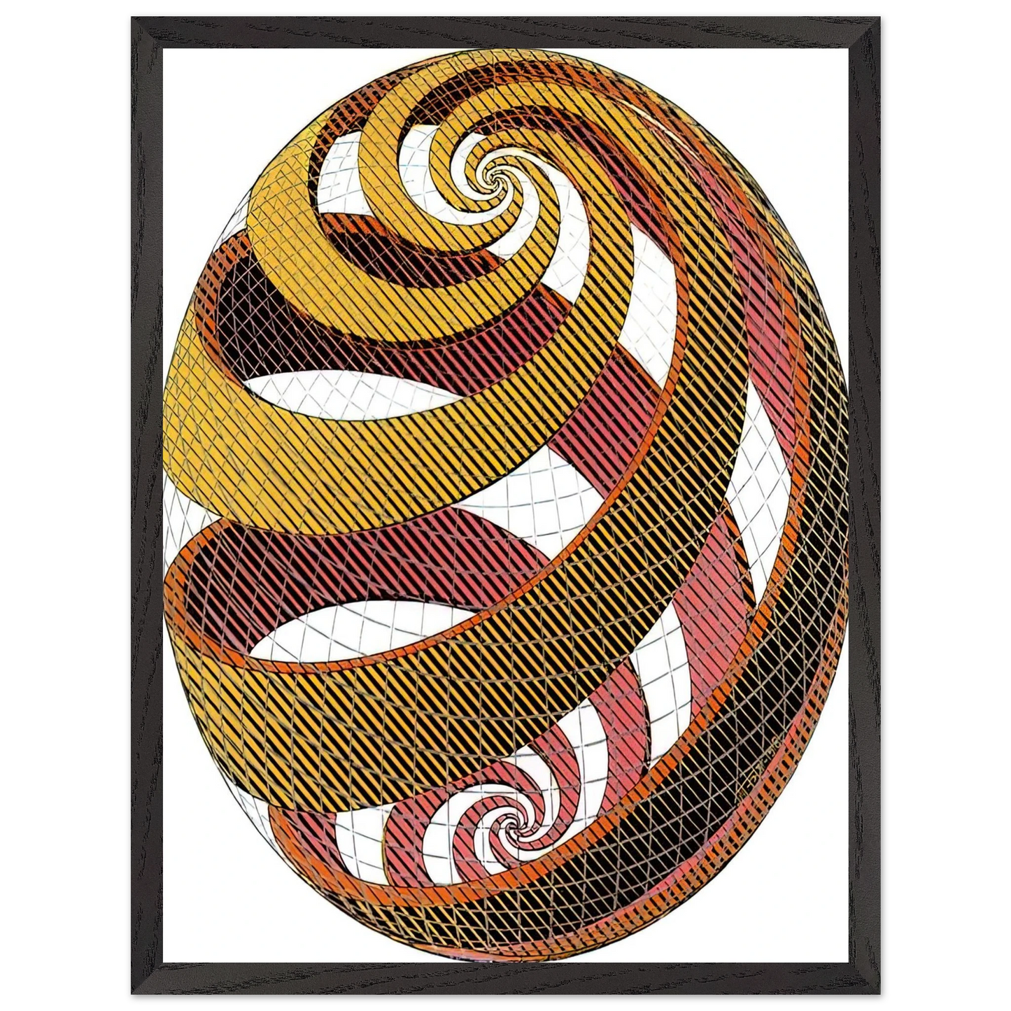 MC Escher - SPHERE SPIRALS Wall Art - 30x40 cm / 12x16 inches - Premium Wooden Framed Poster With Fine Art Paper-canvas - Wood frame