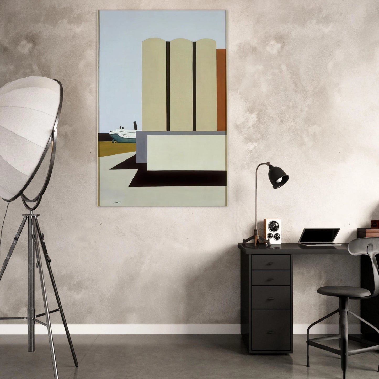 Boat and Grain Elevators No. 2 - 1942 - Ralston Crawford Art Prints - 100x150 cm / 40x60″ inches | Ralston Crawford Poster | Ralston Crawford Prints