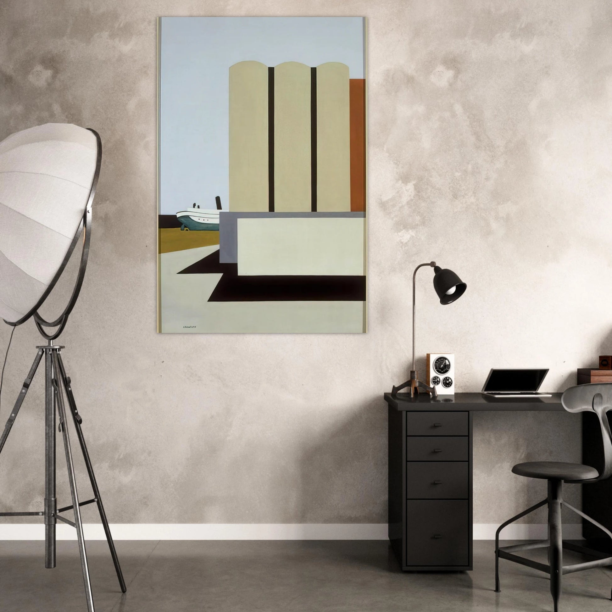 Boat and Grain Elevators No. 2 - 1942 - Ralston Crawford Art Prints - 100x150 cm / 40x60″ inches | Ralston Crawford Poster | Ralston Crawford Prints